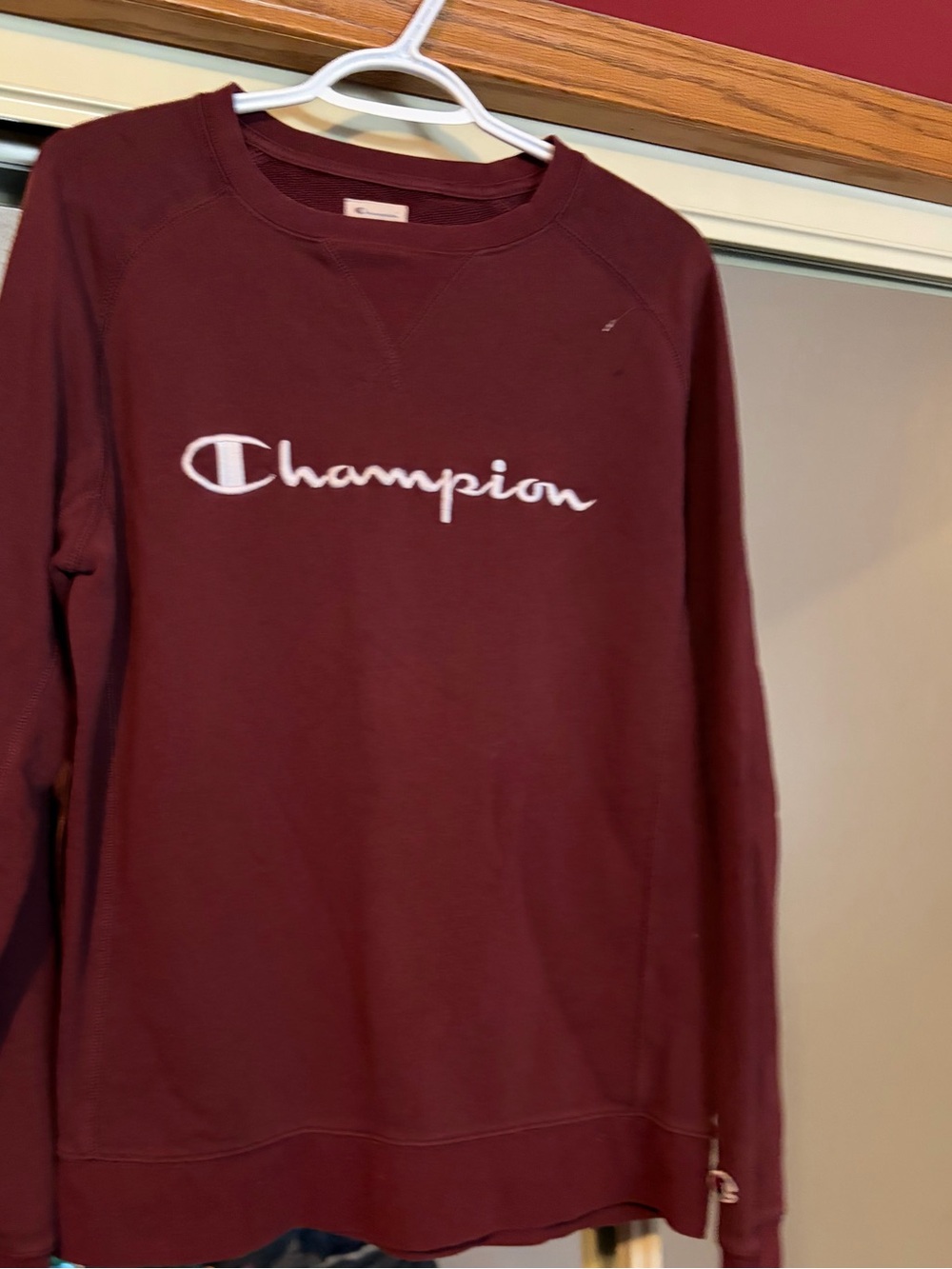 Champion Burgundy Crewneck Sweatshirt with White Logo